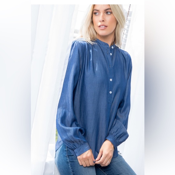 22 Boho Relaxed Denim Shirt with Button Front - Picture 4 of 6